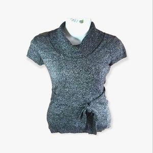 INC International Concepts Silk Cowl Neck Tie Waist Short Sleeve Sweater.